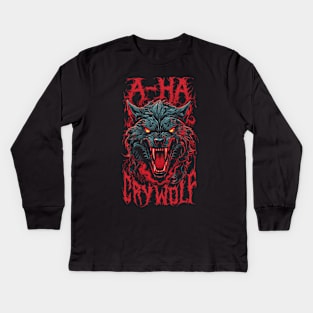 Cry Wolf -- Metal Style Design Kids Long Sleeve T-Shirt